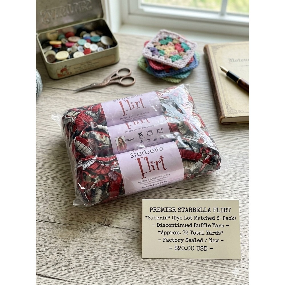 Premier Starbella Flirt Yarn Siberia Red Grey Black Ruffle 3 Pack Dye Lot 2998